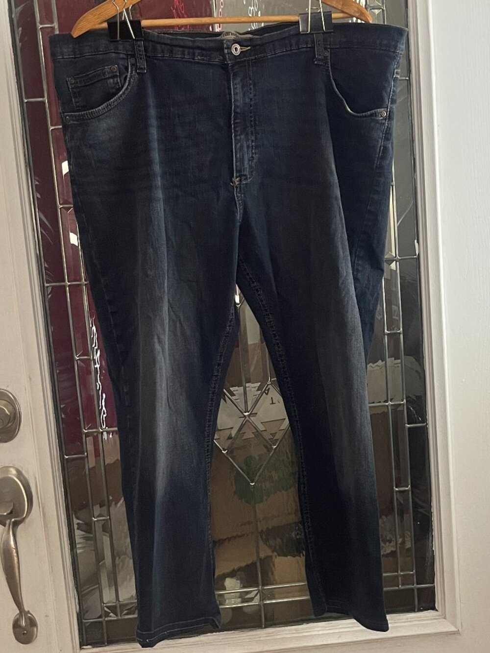 WRANGLER AUTHENTICS Jeans Mens 42x30 Black Denim 5 Pocket Straight Leg Stretch